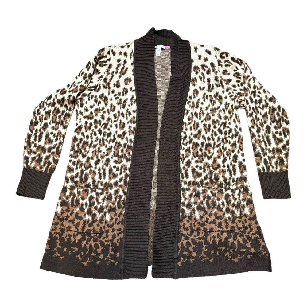 Isaac Mizrahi Live! Leopard Print Long Cardigan Sweater Size L Jungle Animal